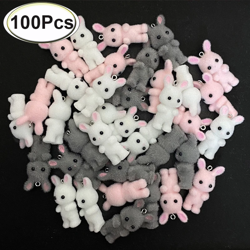 100Pcs-Wholesale-3D-Flocked-Rabbit-Doll-Resin-Charms-Bulk-Cute-Animals ...