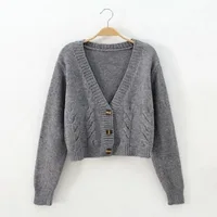 V Neck Cropped Cardigan Women Long Sleeve Twist Knitted Sweater Coats Autumn Winter Keep Warm Korean Fashion Jacket Cardigan - Image 2