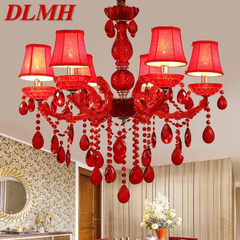 

DLMH European Style Crystal Pendent Lamp Red Candle Lamp Luxurious Living Room Restaurant Bedroom Villaex Building Chandelier