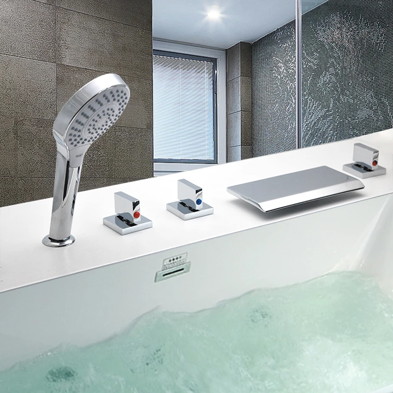 BrassBathtubFaucetWaterfallInletShowerHead2OutputDiverter