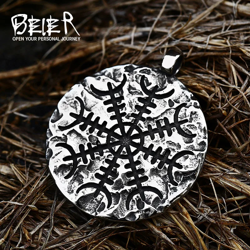 Beier New Creative Design 316L Stainless Steel Round Viking Snake Compass Necklace Pendant Norse Amulet Jewelry For Men