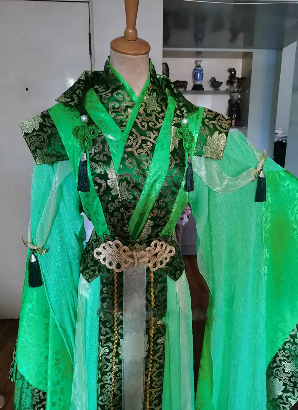 

Костюм для косплея Hanfu мужской с изображением меча, зеленого, фиолетового, яркого цвета, с широким рукавом, одежда для съемки и выступления на сцене