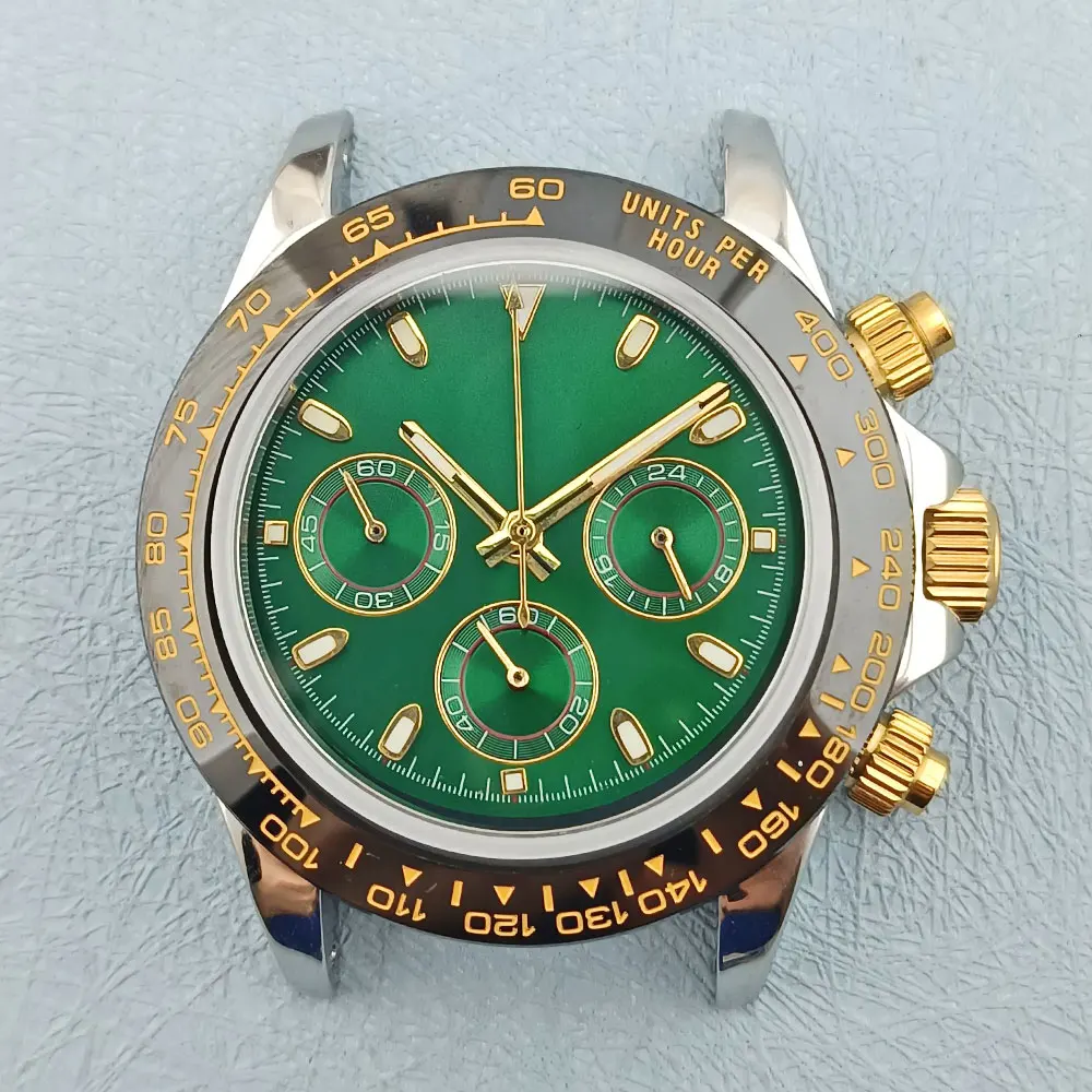 40mm 316L stainless steel sapphire glass case with 10BAR waterproof, suitable for VK63 movement gold and rose crown