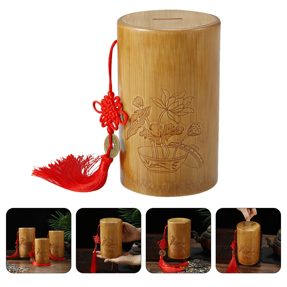 Bamboo Piggy Bank Coin Saving Jar Reliable Decor Chinese-style Money Household Container 5