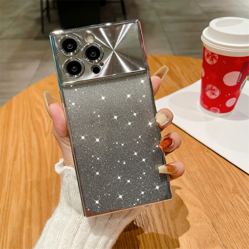 Coque de téléphone à paillettes électroplaquées, étui pour iPhone 13 14 15 Po Max Plus, Fashion Squae, doux, antichoc_voghion.com