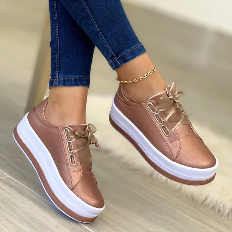 Comemore Lace Up Platform Shoes Women Gold Silver Flats Women