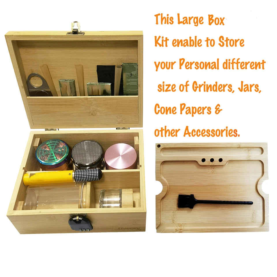 Wooden Stash Box and Rolling Tray with Lock