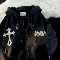 Gothic Embroidery Hoodies Women Retro Harajuku Hip Hop Jacket High Street Zip Up Hoodie Casual Loose Sweatshirt Clothes Y2K Tops - Image 2