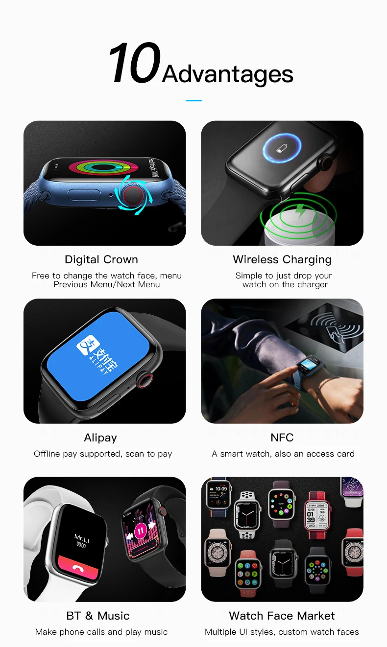 IWO Smartwatch Bluetooth Calls Smart Watch For Men Women Sport Fitness Bracelet Custom Watch Face smart watch with NFC Heart Rat