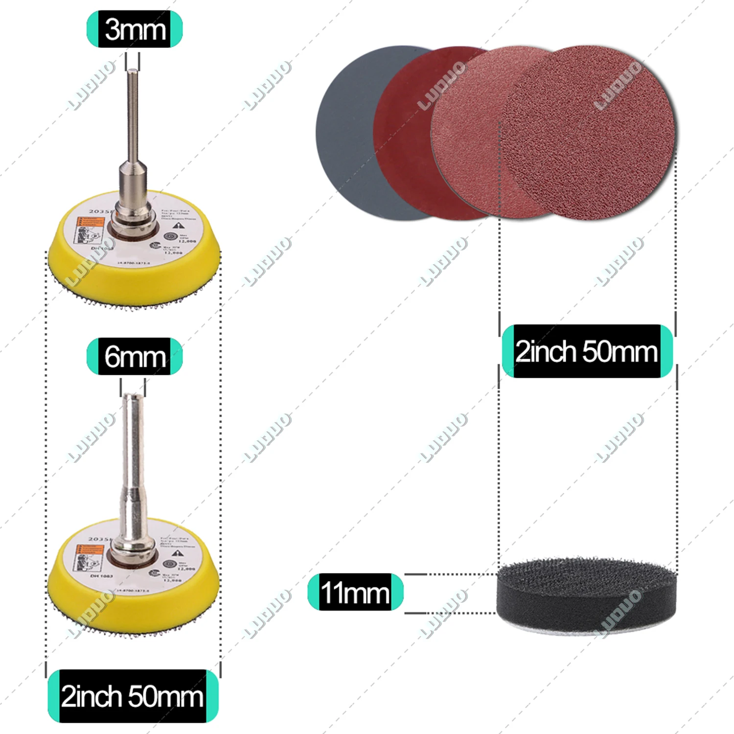 Sandpaper Disc Car Polishing Pad Car Polish Pad Pack Of 100 Round Sandpaper Sander Disc 2Inch With Hook And Loop Sanding Back-up Pad Buffing Sheet Car Polishing Abrasive Tools