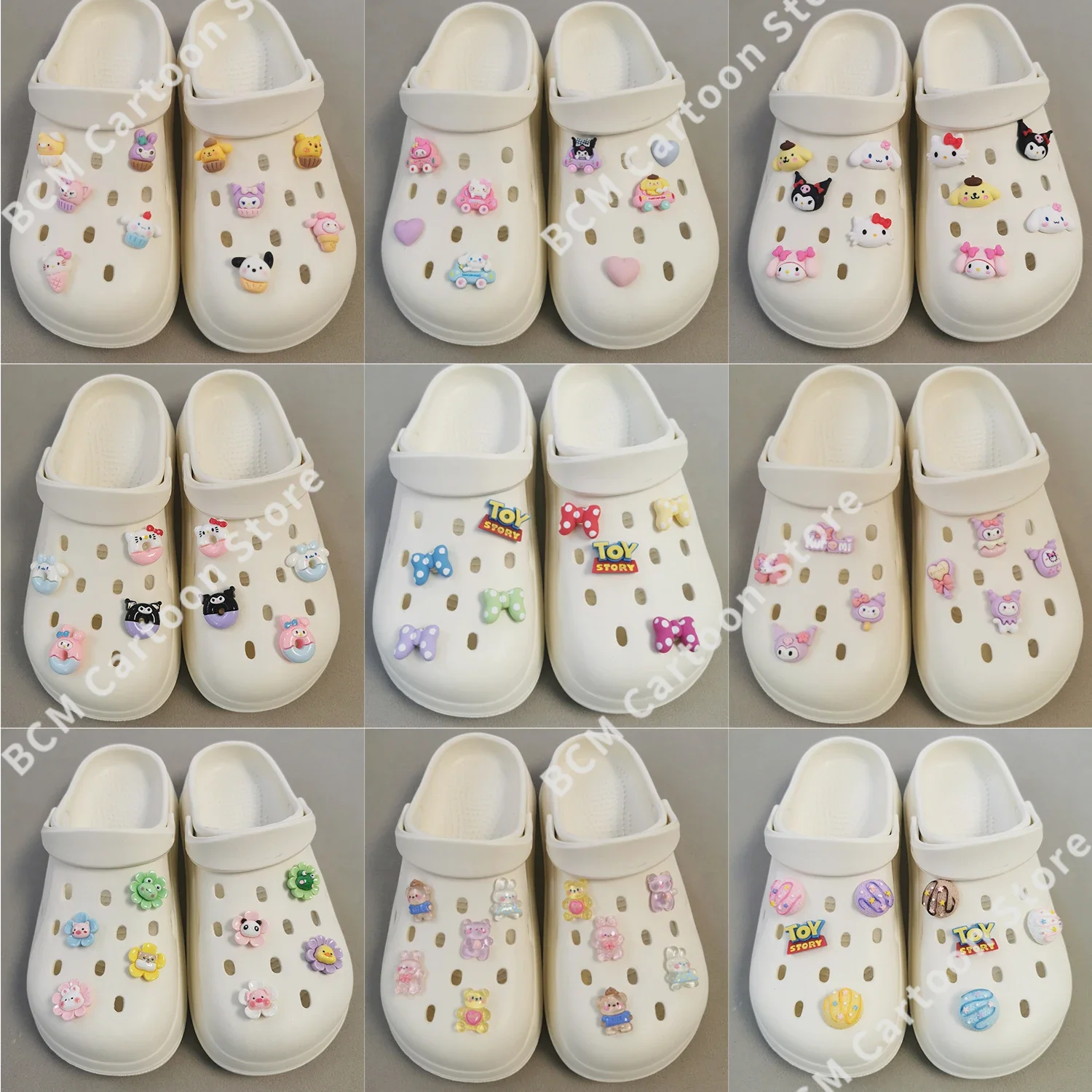 

New Cute Fashion Cartoon Shoe Charms Accessories Jibz Croc Charms Cinnamoroll Melody Kuromi Slippers Decoration Kids X-mas Gifts