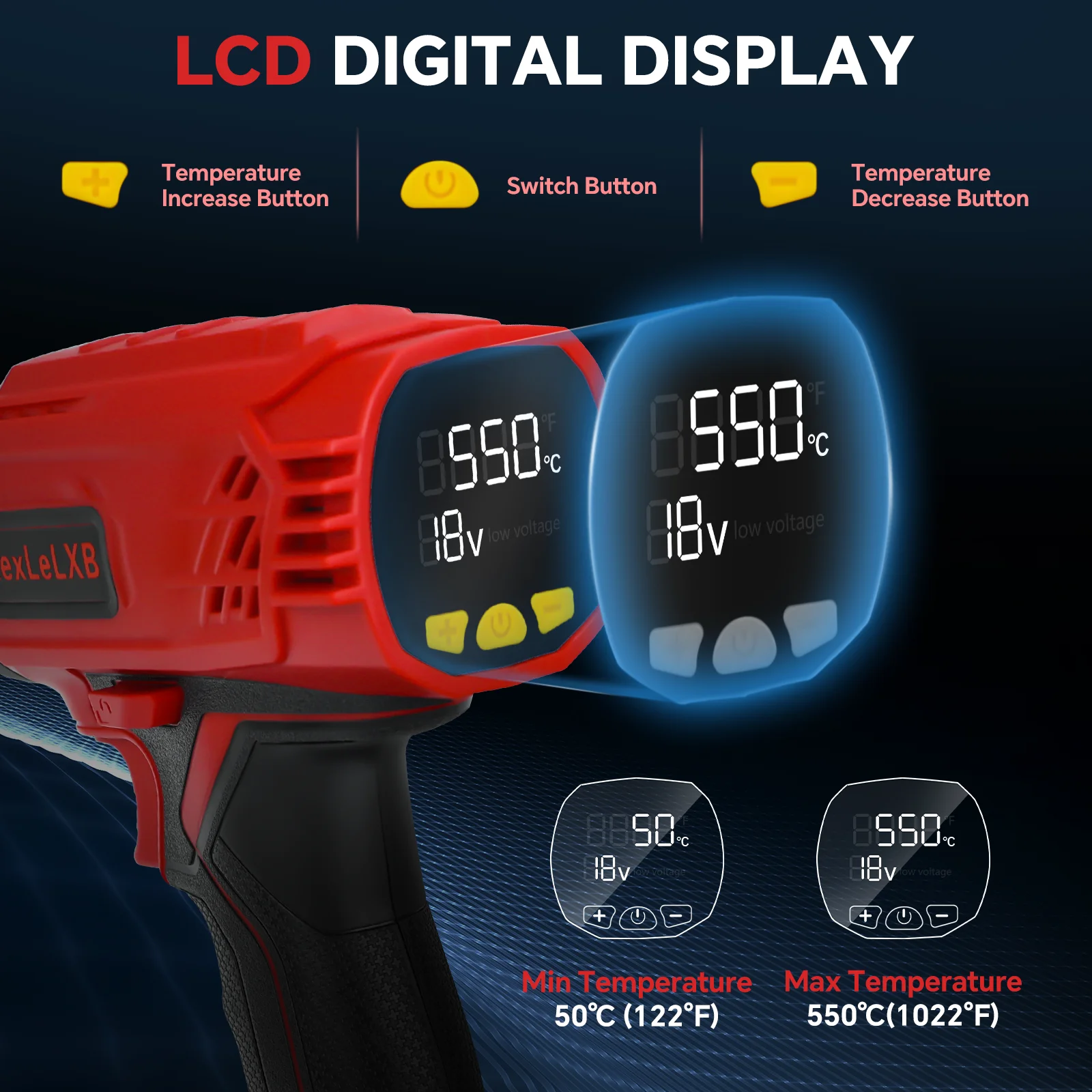 400W 550℃ Cordless Heat Gun for Milwaukee 18V Battery with LCD Digital Display Hot Air Gun for Shrink Tubing (No Battery) 4