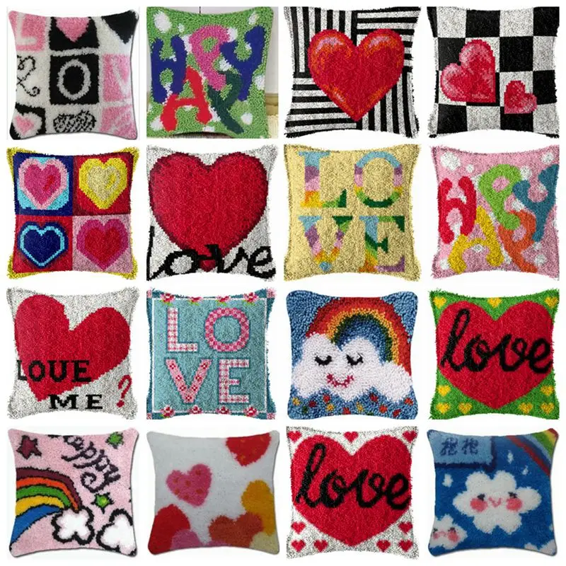 SKTWOE Latch Hook Cushion Kit LOVE Pattern Pillowcase Sewing