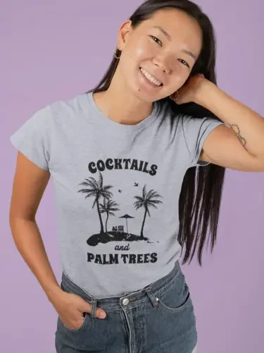 T-Shirt Cocktail E Palme Offerte Di Capra Da Donna Disegni Maniche Lunghe O Corte