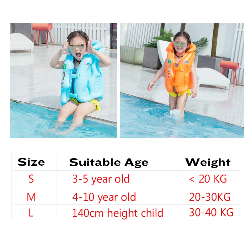 3-10 Age childs inflatable life vest Baby swimming jacket Buoyancy PVC  floats kid learn to swim boating safety lifeguard Vest