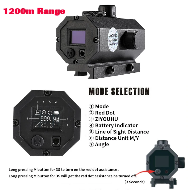 Tactical MINI8 Hunting Sniper Laser Rangefinder Riflescope Long Range 1200M Real-time Rang Finder Distance Meter Angle Telemeter laser rangefinder laser distance meter