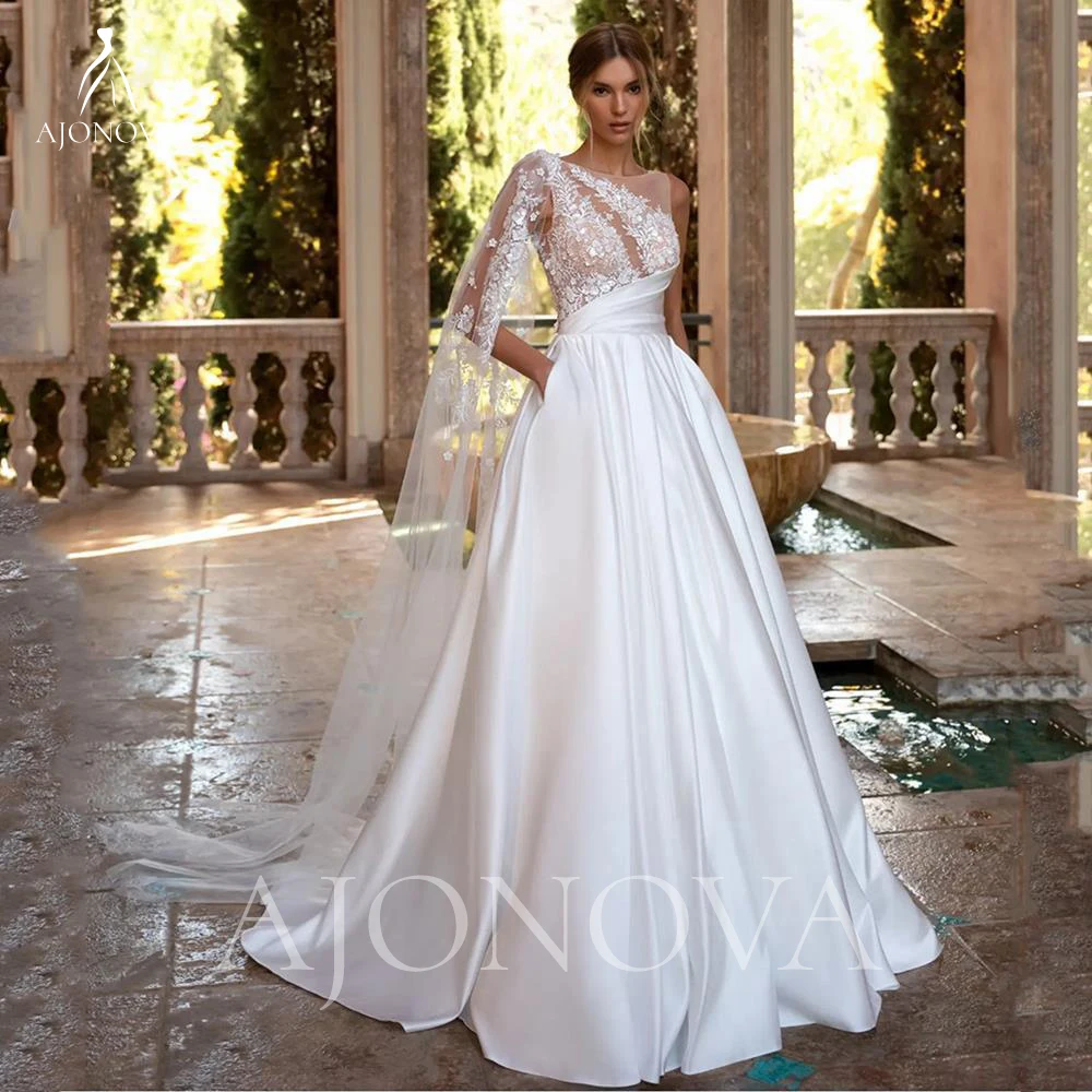 

White Satin Wedding Dress Scoop Neck Formal Dresses for Special Events A-line Bridal Dresses 2024 Elegant Gown Bride Woman Women