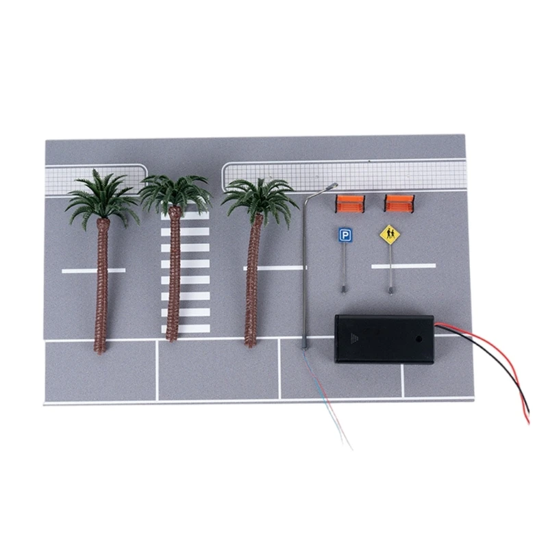 Creative Road Scene Set for 1/64 Scale Models with Roads and Sign Street Lamp Tree for Modeling Hobbyists 2