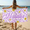 Personalized Daisy Grid Name Beach Towel, Custom Monogram Pool Towel, Signature Beach Towel For Kids, Vacation Gift Picnic Towel 3