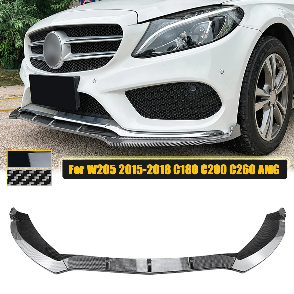 

For Mercedes Benz W205 2015-2018 C180 C200 C260 AMG Front Bumper Lip Side Splitter Canards Spoiler Body Kit Guards Car Styling