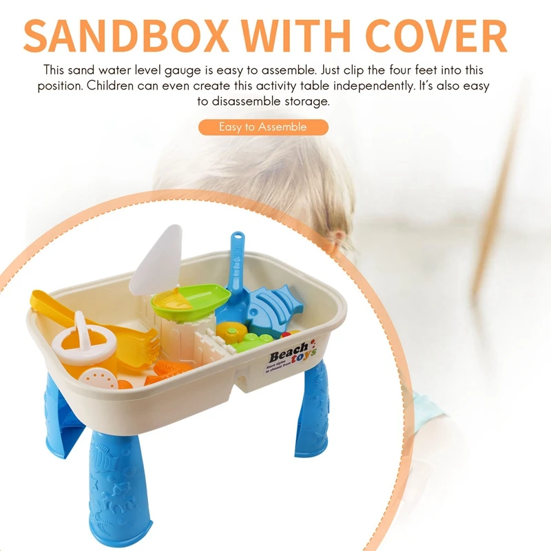 Sand And Water Table Set With Lid Cover Beach Toys Outdoor Garden Sandbox Kit Kids Summer Beach For Toddlers Kids 4