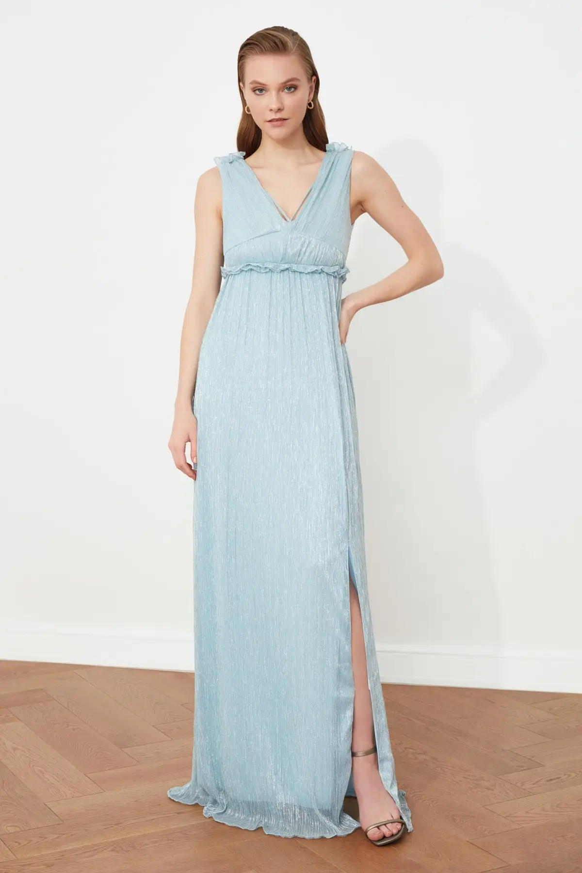 Trendyol Gray Waist Detail Evening Dress &amp Prom Gown TPRSS21AE0207 | Свадьбы и торжества
