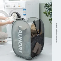 Folding Laundry Basket with Handle Clothes Toy Storage Basket Mesh Breathable Household Laundry Hamper Organizer 3