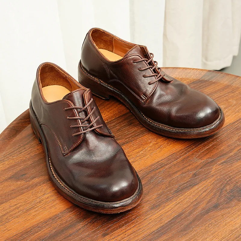 

Retro Genuine Leather Platform Mens Dress Derby Shoes Luxury Handmade Quality Soft Cow Leather Casual Business Social Shoes Man