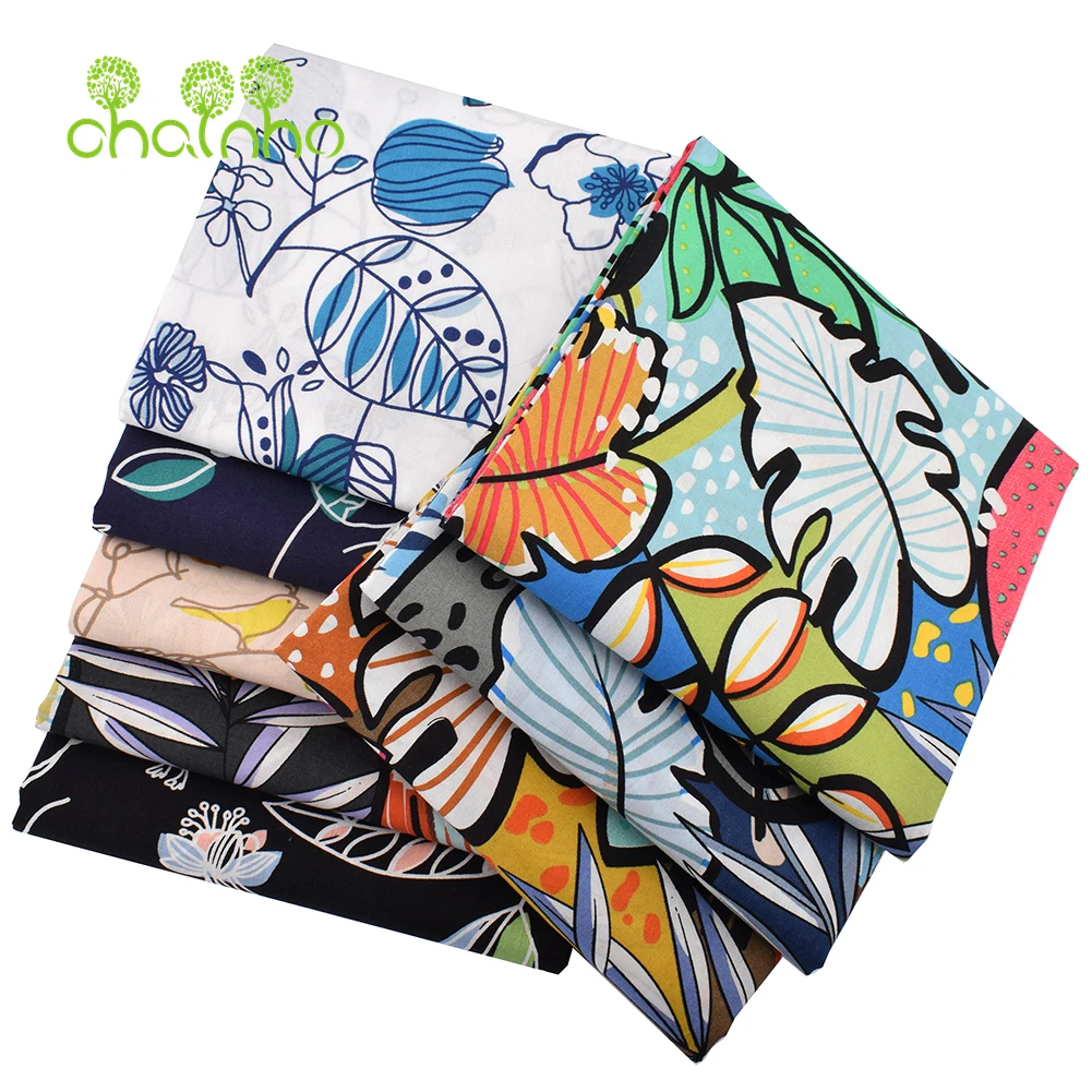 Chainho,Printed Plain Weave Poplin Cotton Fabric,DIY Sewing Quilting Material,Patchwork Cloth,Floral Series,3 Sizes,15PC63