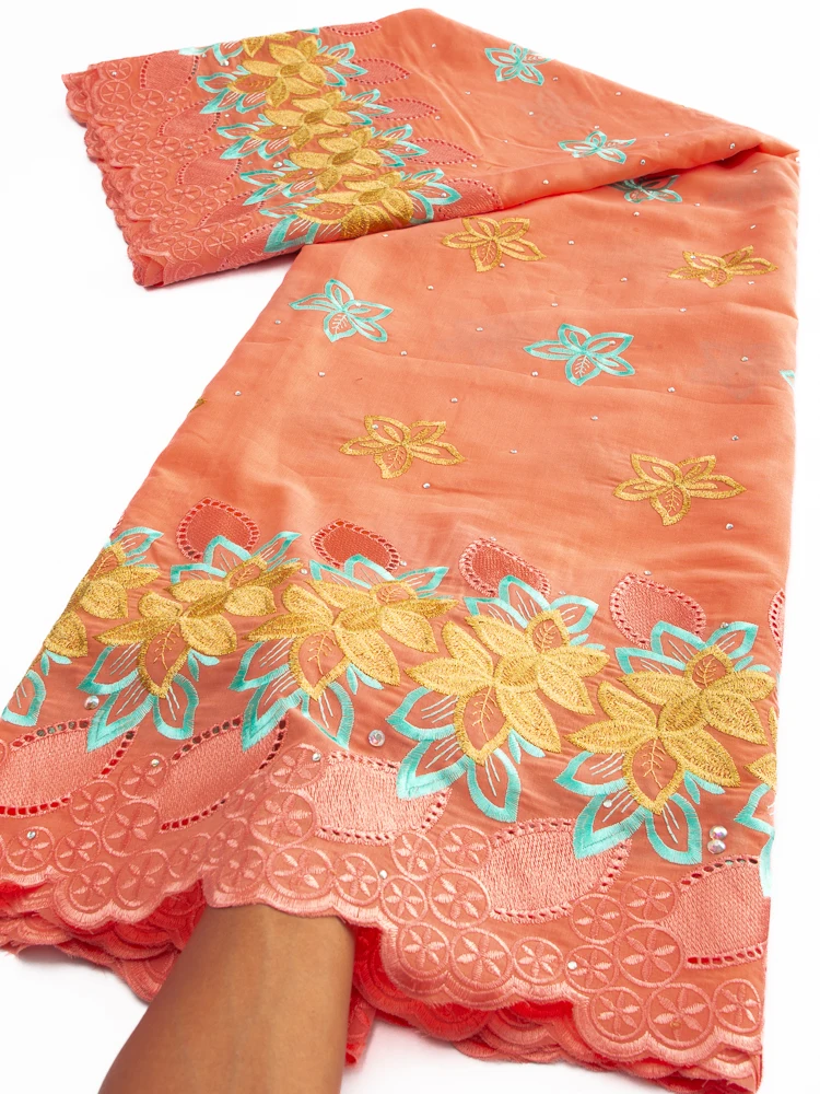 Swiss Voile Lace Fabric with Rhinestones African Nigerian Embroidery Cotton Lace New for Women Party Dress Sew TY3545