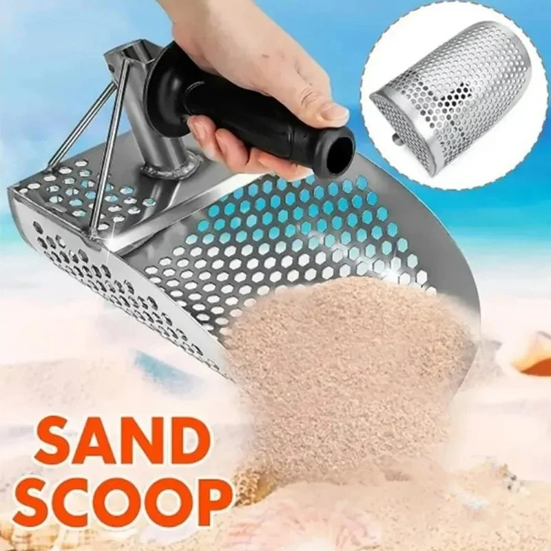 Hand Held Stainless Steel Sand Scoop for Metal Detecting Hexahedron 7Mm Holes for Beach Treasure Hunting Shovel metal detecting shovel