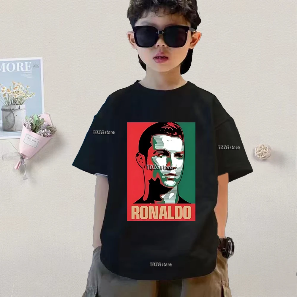 قميص صيفي للأطفال مطبوع عليه رونالدو Cr7 بأكمام قصيرة، تي شيرت قطني مريح للأطفال، ملابس عصرية للأولاد
