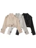 Willshela Women Fashion With Belt Cropped Trench Jacket Vintage Notched Neck Long Sleeve Female Chic Lady Coat Outfits 1