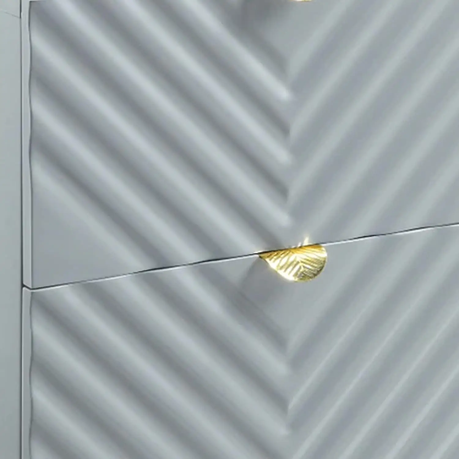 25 Inch Wood Nightstand, Textured Wavy Design, Metal Legs, Gray and Gold