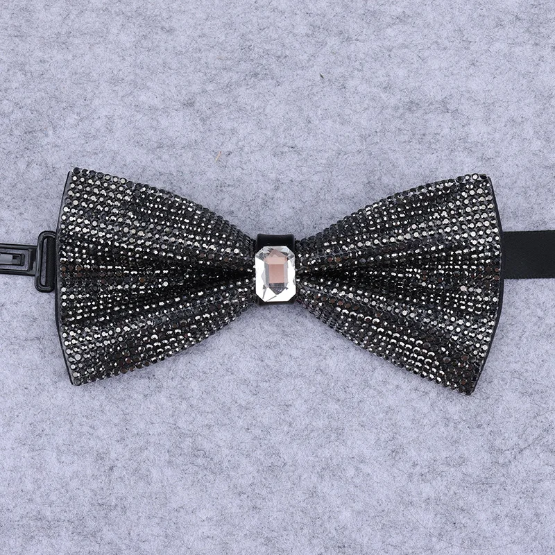 Bow Tie New Rhineston Bow Tie For Men Shining Crystal Collar Bowtie Luxury Wedding Banquet Party Bling Butterfly Knot Bridegroom Bow Ties