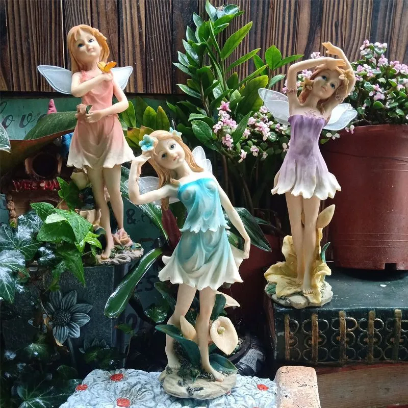 

European Flower Fairy Cute Girl Angel Resin Decoration Balcony Villa Figurines Accessories Garden Grocery Statue Ornaments Craft