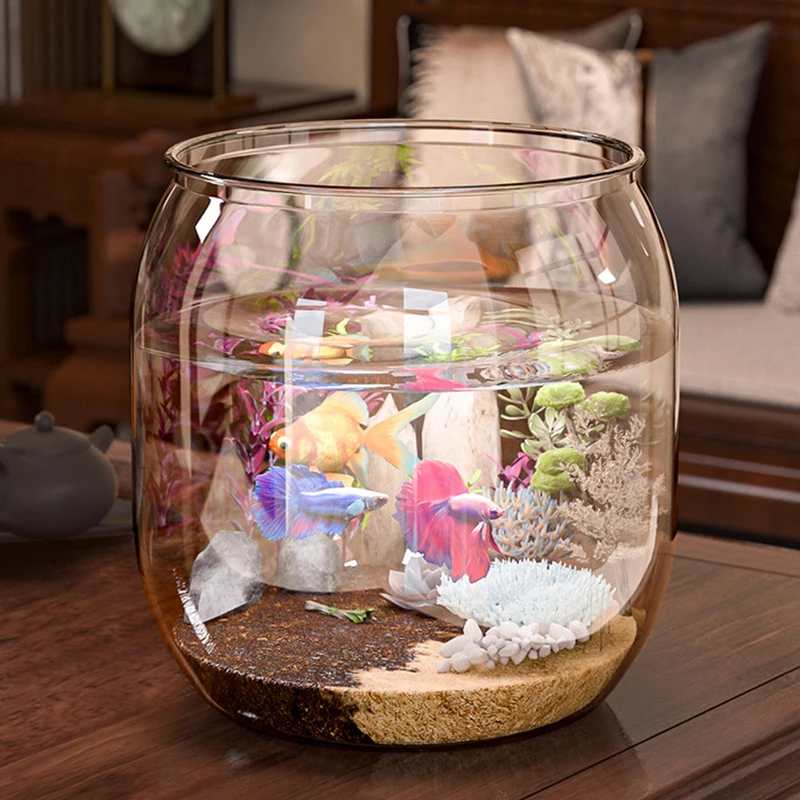 NEW Plastic Clear Round Fish Bowl Aquarium Keeper Tank Vase Pot Biotope Aquariums Tabletop Ecological Fish Tank Fall-resistant