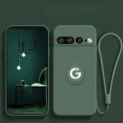 Trendy Smooth - Touch Liquid Silicone Rotatable Ring Holder Case with Wrist Strap and Anti - Drop Cover - Pixel 9 Pro XL (Dark Green)