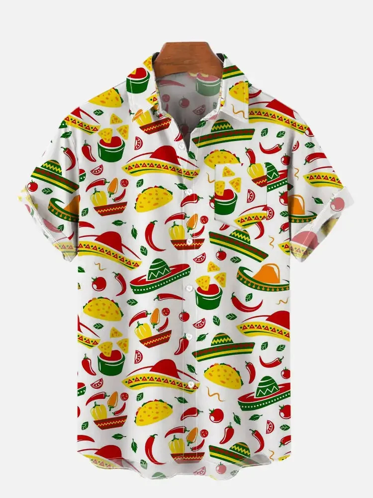 Men's Shirt Mexican Party Creative 3D Printed Tops Summer New Hawaiian Casual Loose No pockets Short Sleeve Shirt 3