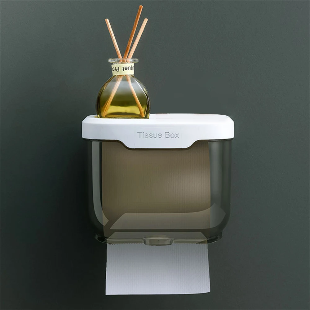 Toilet Paper Holder Wall Mount Bathroom Tissue Box Punch-Free Phone Holder Rack Waterproof Shelf Organizer