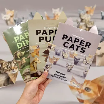 Kit di Origami per Amanti dei Gattini, Design di Gatti, Cuccioli e Dinosauri, 50 Pagine, Fatto a Mano per Principianti, Set Hobby Fai-da-Te per Alleviare lo Stress