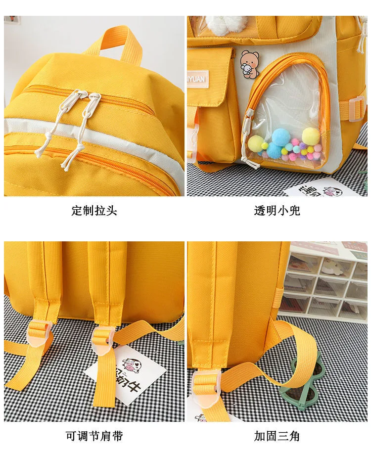 2022 New 5Pcs/Set Preppy Canvas Women School Backpacks for Teenage Girls Book Bags Students Cute Laptop Kawaii Backpack Female