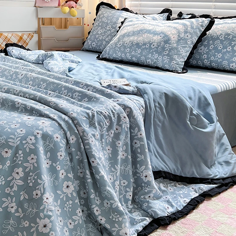 Floral Style Duvet Summer Comforter Single/Queen Size Quilts Quilted Blanket Skin-friendly Bedspread 여름이불(Pillowcase Need Order)