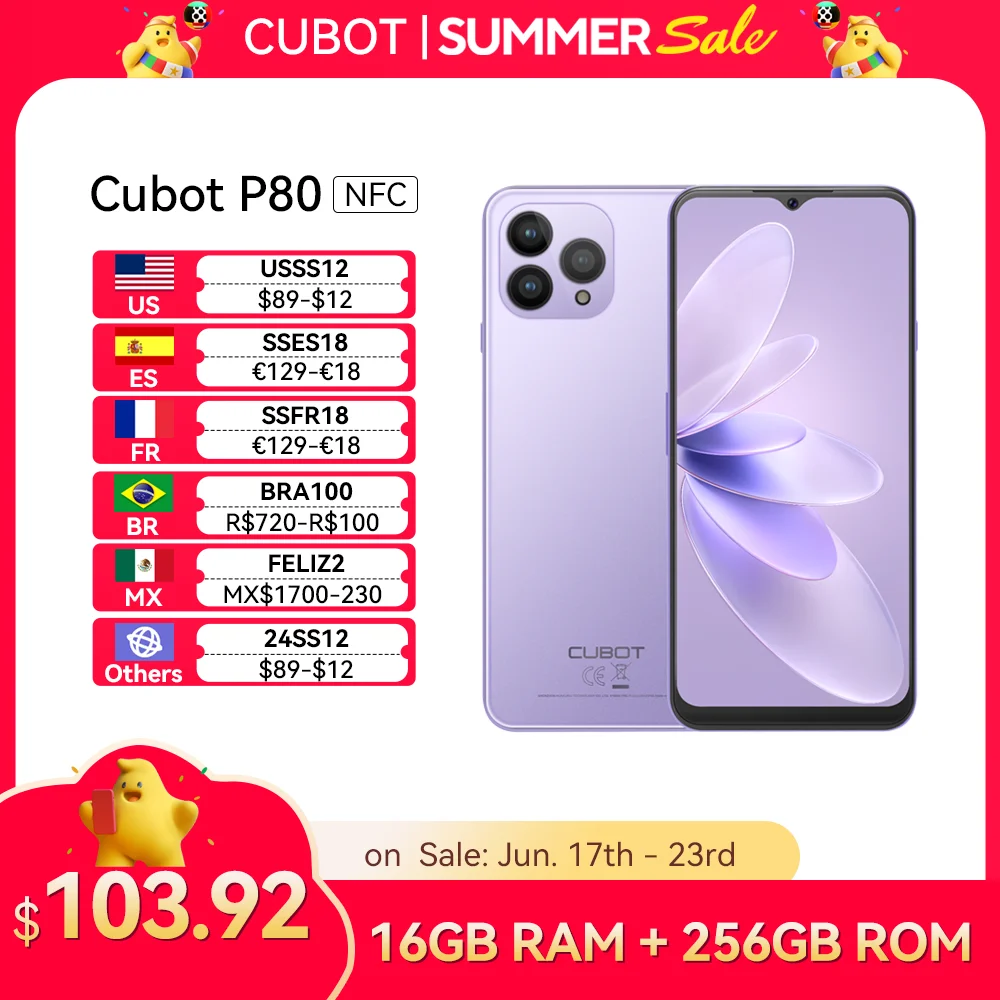 Cubot 2023 글로벌 버전 스마트폰 P80, 안드로이드 13 휴대폰, 8GB RAM, 256GB/512GB ROM, NFC, 6.583 인치 대형 화면, 48MP 카메라, 신제품 