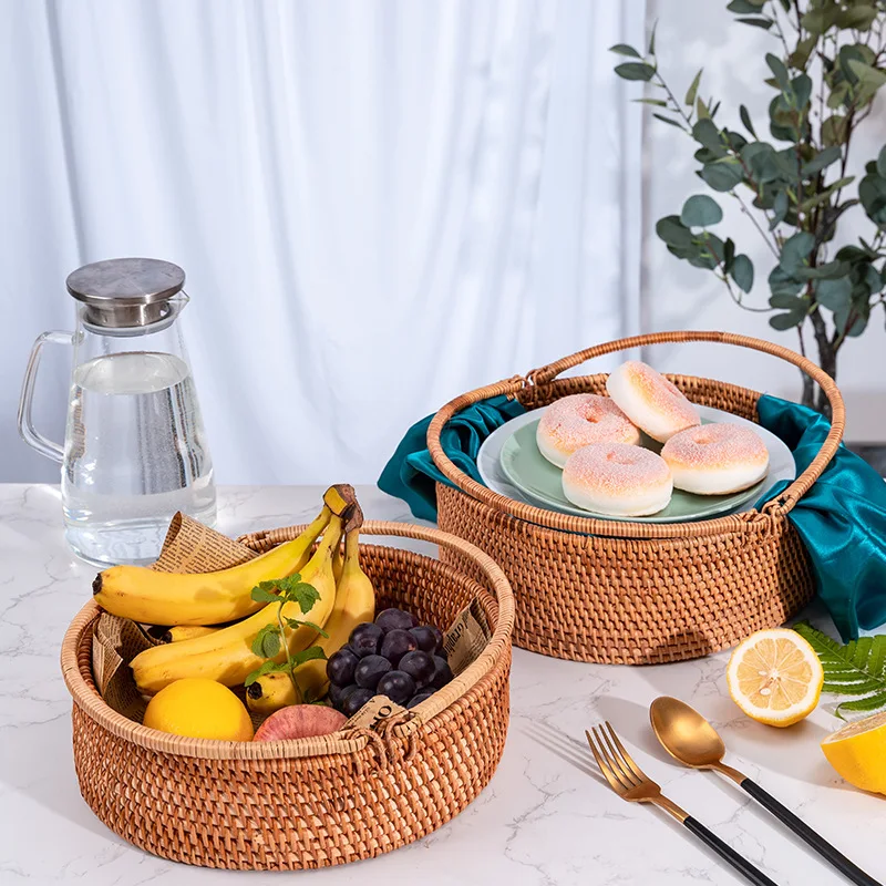 

Mifuny Woven Storage Baskets Ratton Storage Portable Fruit Basket Handmade Picnic Snack Basket Portable Tea Set Storage Basket