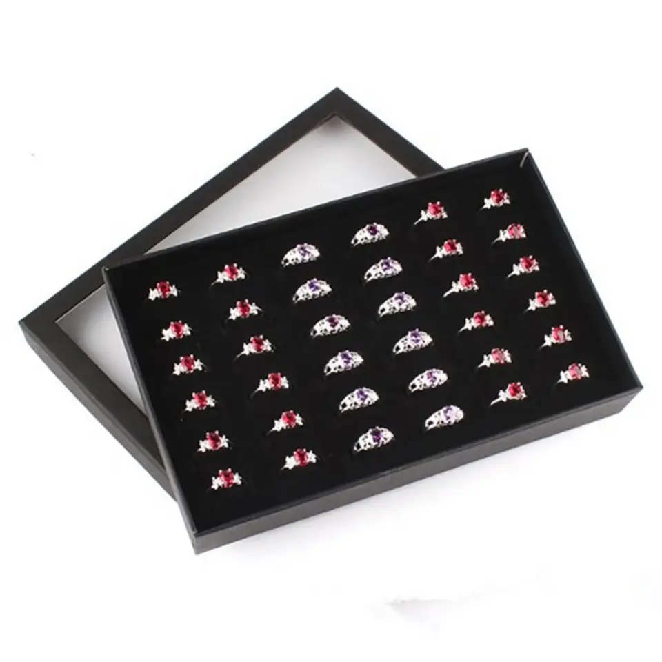 AUTOARK Fluwelen Stapelbare Clear Deksel 100 Slots Sieraden Ring Box Showcase Display Organizer, Zwart, AJ-081