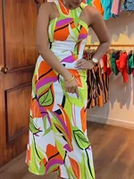Casual Elegant Vacation Minimalist Mix & Match Print Spaghetti Strap Dress - Image 2