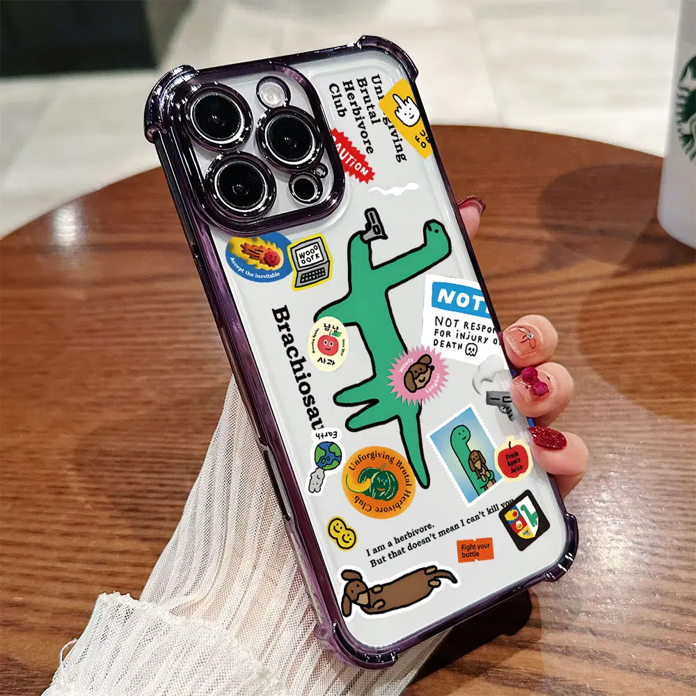 Charming Cartoon Dinosaur Plating Phone Case with Airbag Protection