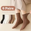 6 Pairs Set Cotton Socks Medium Tube Knitted Loose Long Soft Solid Color Crew Casual Sock Black White Breathable Spring Autumn 1