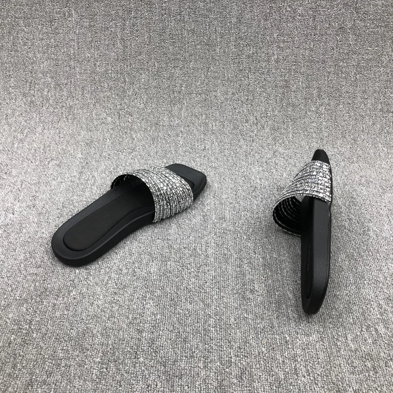 2023 Summer Fashion New Sexy Casual Outerwear Solid Color Crystal Flat Slippers Comfortable Sandals Zapatos Mujer — view 2